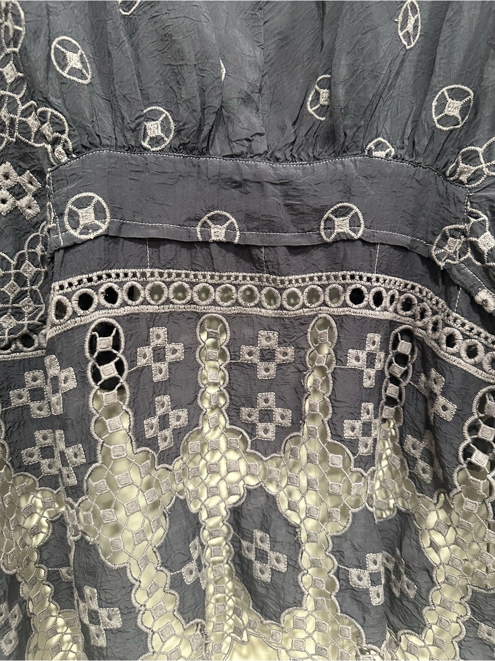 Johnny Was Embroidered Eyelet Open Front Kimono Jacket Gray Blue Size Small - Picture 11 of 12